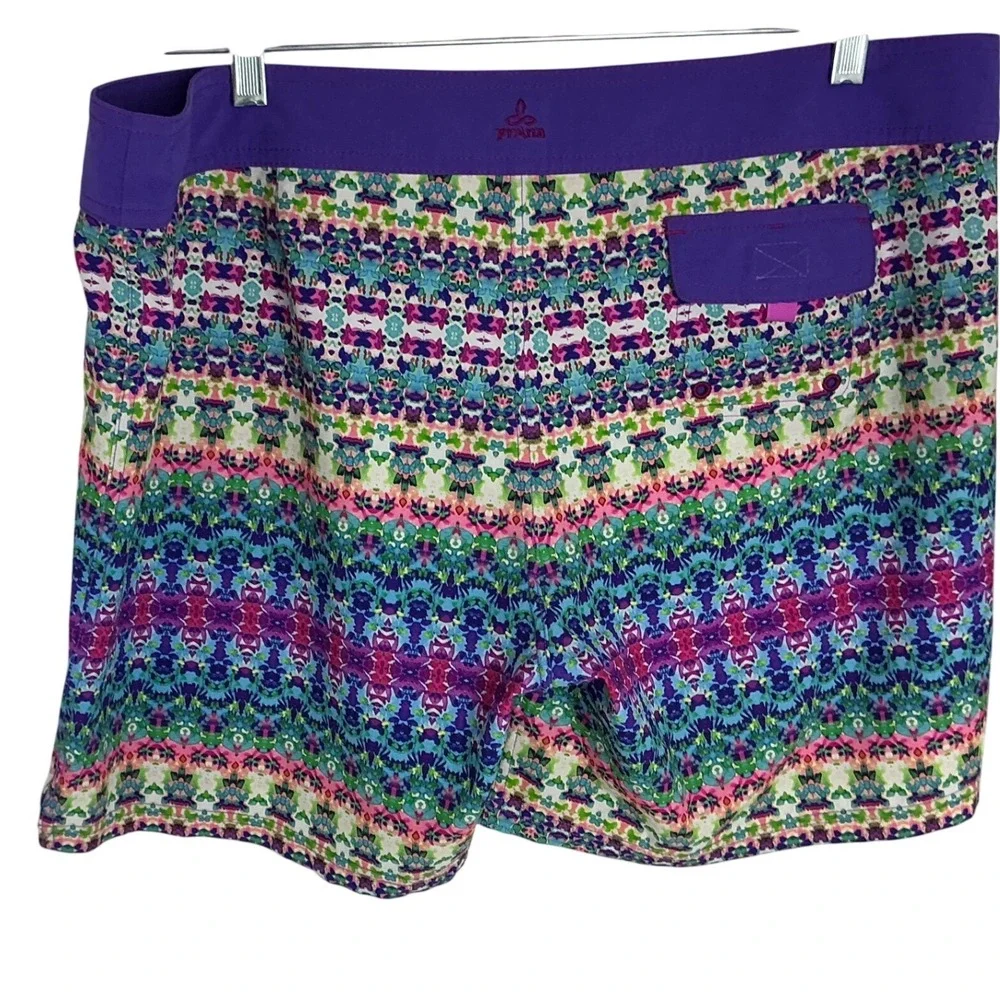 Prana Women Purple Multicolor Geometric Board Shorts XL‎ Swim Surf RN124977